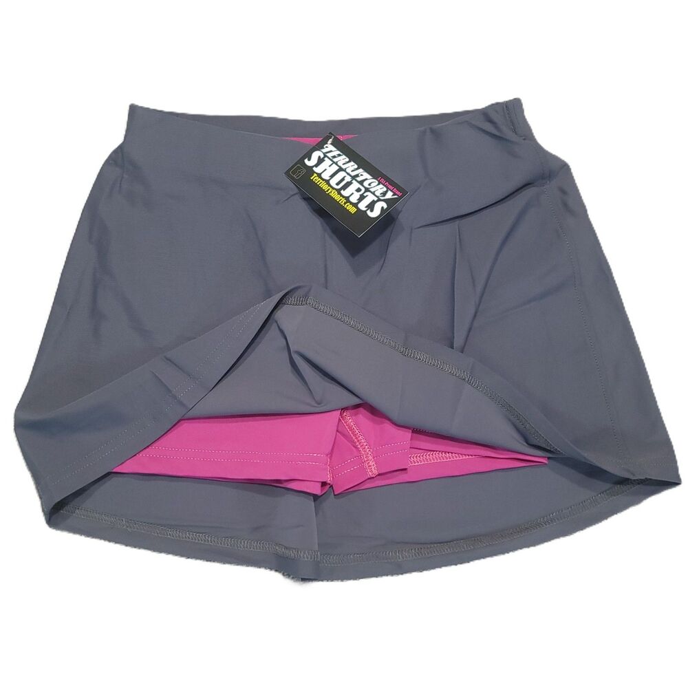 Territory Mini Sport Skort Womens S Gray Built In Pink Print Undershorts
